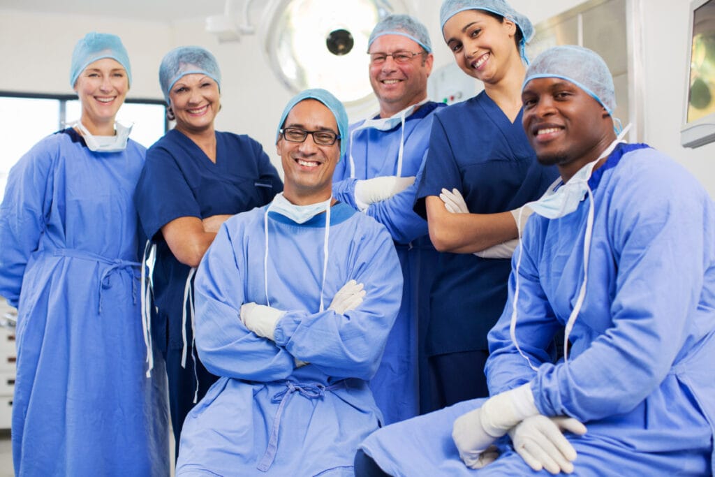 Smiling surgical team